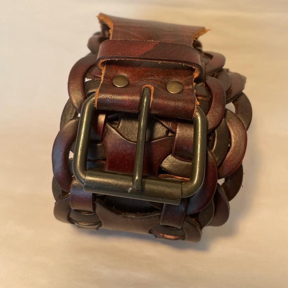 Boho 41” leather belt with braided detail dark brown size large - Picture 3 of 4